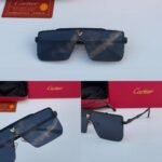 First Copy Cartier Black Shield Sunglasses Oversized Unisex UV Protection 24034