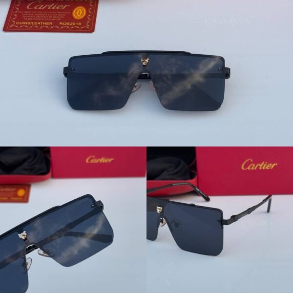 First Copy Cartier Black Shield Sunglasses Oversized Unisex UV Protection 24034