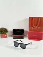 First Copy Cartier Black Square Sunglasses Grey Lens Unisex UV Protection 3115