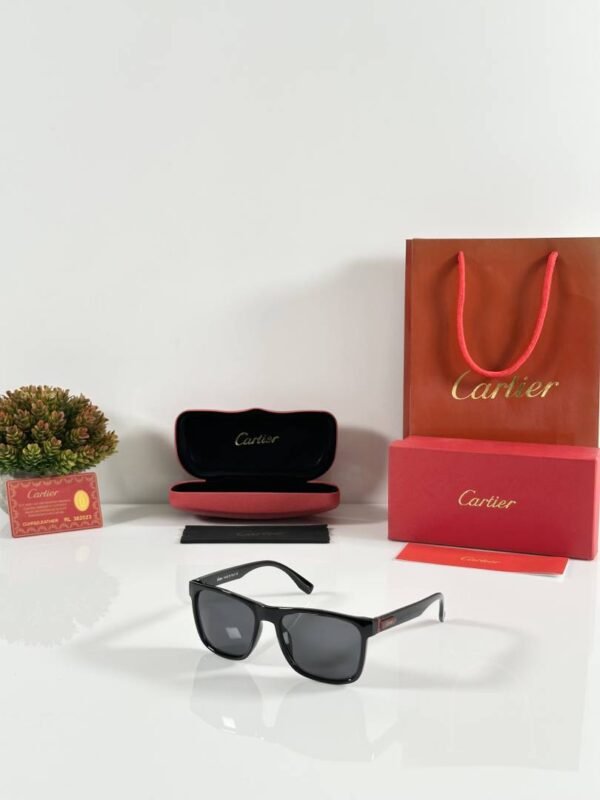 First Copy Cartier Black Square Sunglasses Grey Lens Unisex UV Protection 3115