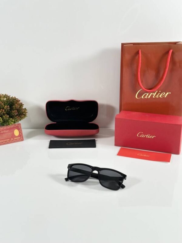 First Copy Cartier Black Square Sunglasses Grey Lens Unisex UV Protection 3115