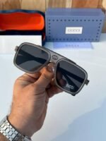 First Copy Gucci Aviator Sunglasses Black Frame Grey Lens