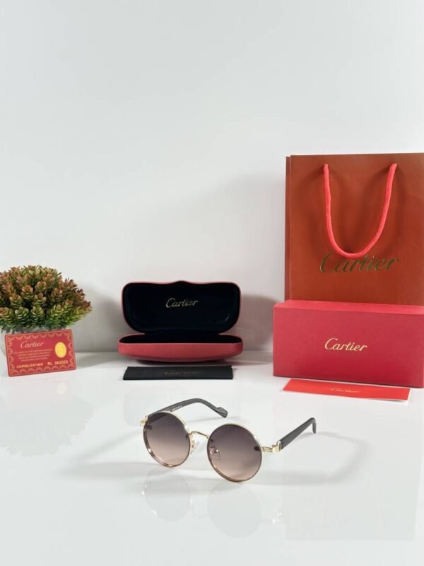 First Copy Cartier Round Brown Gradient Sunglasses Metal Frame Unisex UV Protection