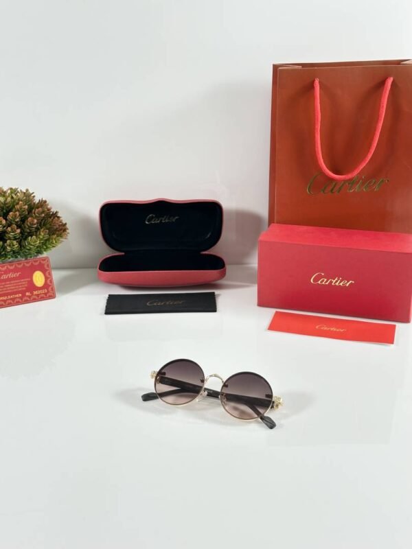 First Copy Cartier Round Brown Gradient Sunglasses Metal Frame Unisex UV Protection