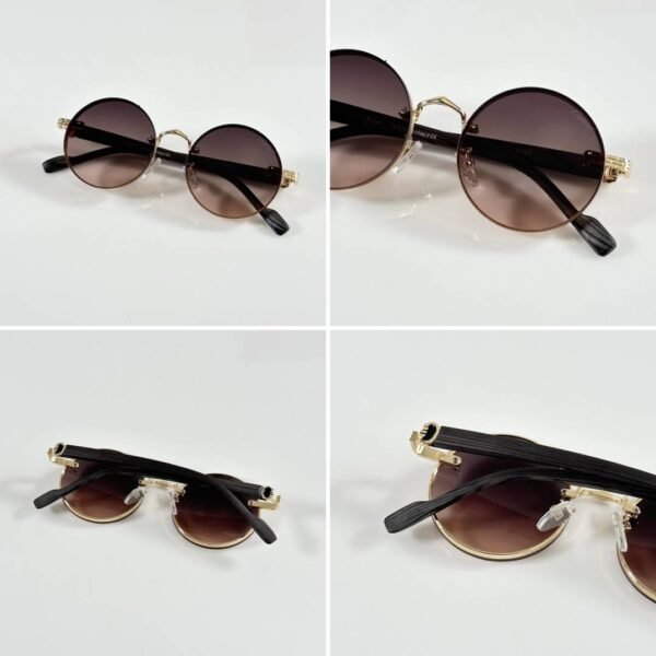 First Copy Cartier Round Brown Gradient Sunglasses Metal Frame Unisex UV Protection