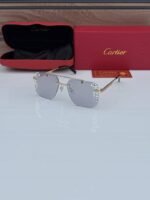 First Copy Cartier Silver Aviator Sunglasses Grey Lens Unisex UV Protection