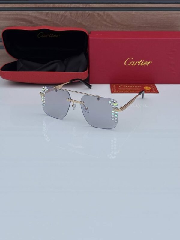 First Copy Cartier Silver Aviator Sunglasses Grey Lens Unisex UV Protection