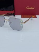First Copy Cartier Silver Aviator Sunglasses Grey Lens Unisex UV Protection