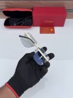 First Copy Cartier Silver Aviator Sunglasses Grey Lens Unisex UV Protection