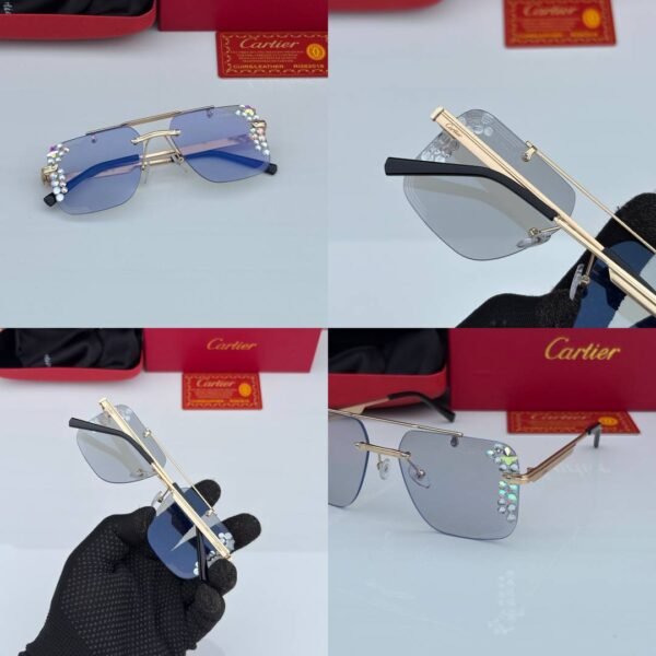 First Copy Cartier Silver Aviator Sunglasses Grey Lens Unisex UV Protection