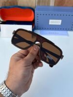 First Copy Gucci Aviator Sunglasses Black Frame Brown Lens