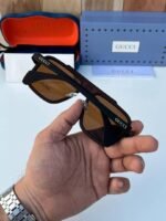 First Copy Gucci Aviator Sunglasses Black Frame Brown Lens