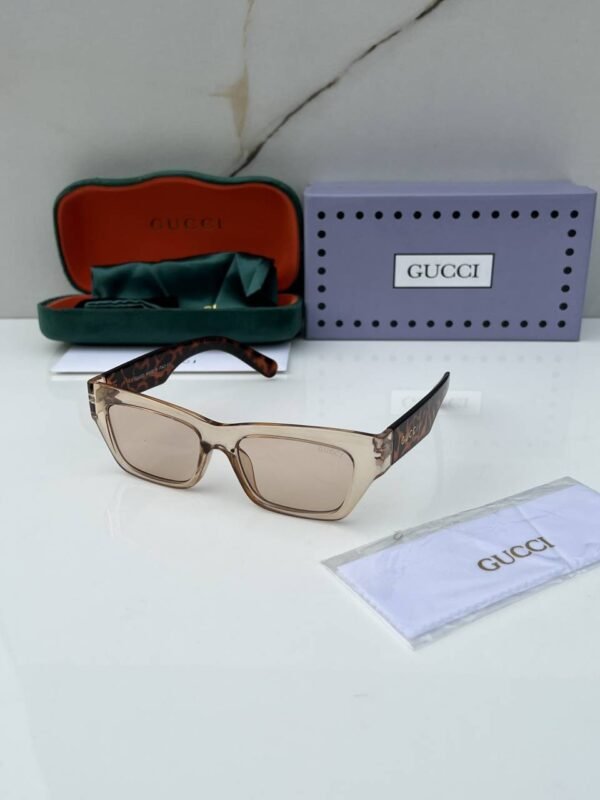 First Copy Gucci Rectangular Sunglasses Beige Transparent Frame Brown Lens