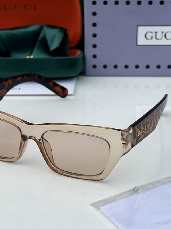 First Copy Gucci Rectangular Sunglasses Beige Transparent Frame Brown Lens