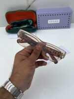 First Copy Gucci Rectangular Sunglasses Beige Transparent Frame Brown Lens