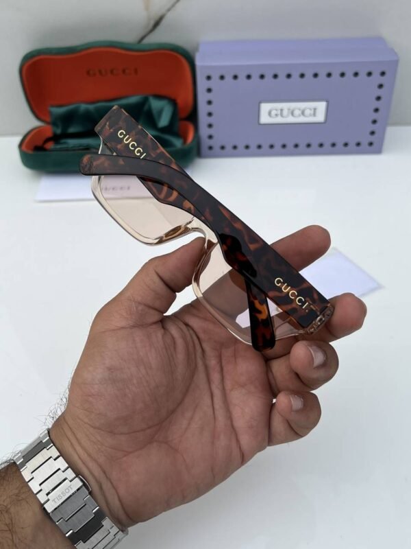 First Copy Gucci Rectangular Sunglasses Beige Transparent Frame Brown Lens