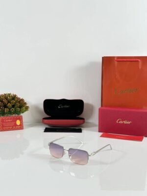 First Copy Cartier Square Pink Gradient Sunglasses Metal Frame Unisex UV Protection