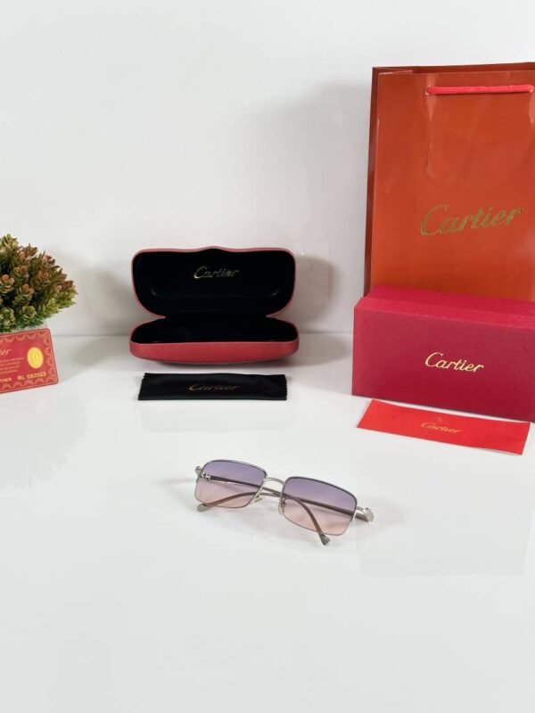 First Copy Cartier Square Pink Gradient Sunglasses Metal Frame Unisex UV Protection