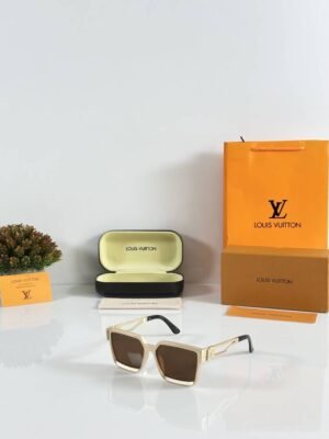 First Copy Louis Vuitton White Square Frame Brown Lens Men’s Sunglasses