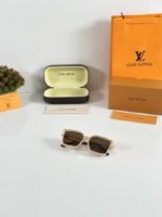 First Copy Louis Vuitton White Square Frame Brown Lens Men’s Sunglasses
