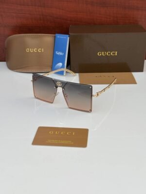 First Copy Gucci Oversized Square Sunglasses Gold Frame Gradient Brown Lens