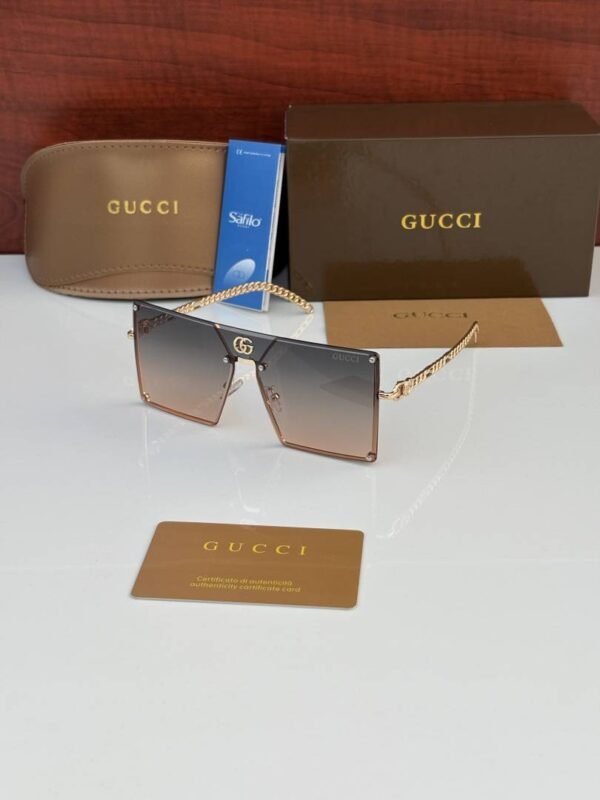 First Copy Gucci Oversized Square Sunglasses Gold Frame Gradient Brown Lens