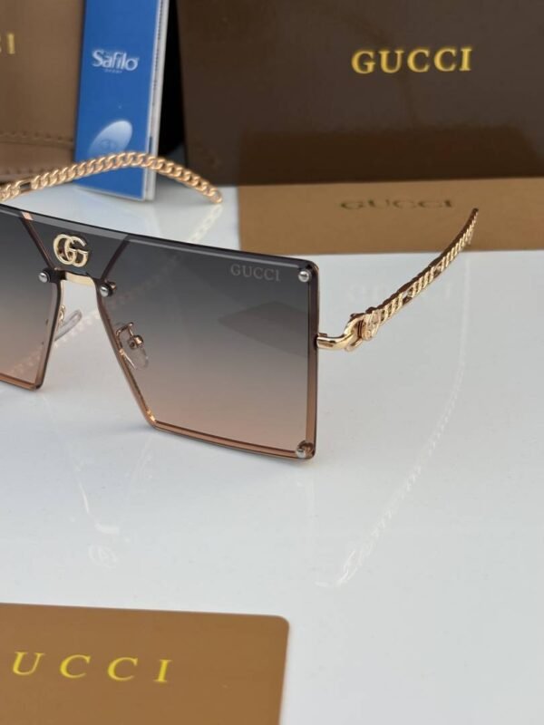First Copy Gucci Oversized Square Sunglasses Gold Frame Gradient Brown Lens