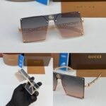 First Copy Gucci Oversized Square Sunglasses Gold Frame Gradient Brown Lens