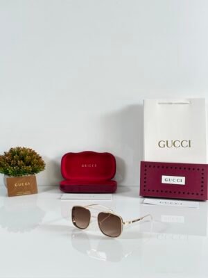 First Copy Gucci Aviator Sunglasses Silver Frame Gradient Brown Lens