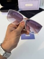 First Copy Gucci Cat Eye Sunglasses White Frame Gradient Grey Lens