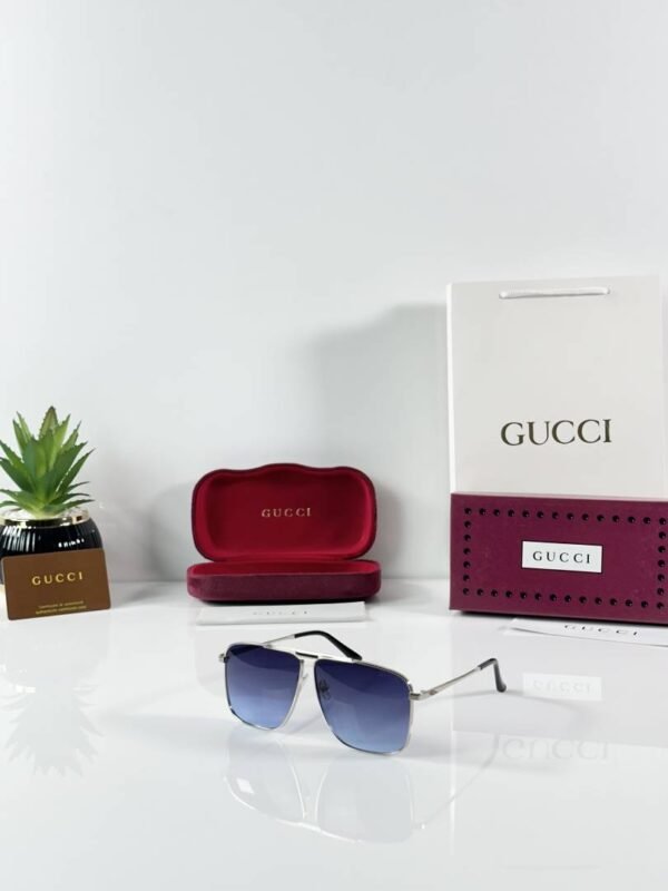 First Copy Gucci Oversized Square Sunglasses Silver Frame Gradient Blue Lens