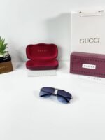 First Copy Gucci Oversized Square Sunglasses Silver Frame Gradient Blue Lens