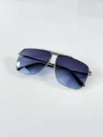 First Copy Gucci Oversized Square Sunglasses Silver Frame Gradient Blue Lens