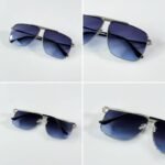 First Copy Gucci Oversized Square Sunglasses Silver Frame Gradient Blue Lens