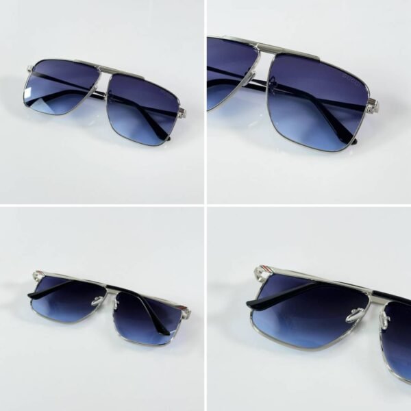 First Copy Gucci Oversized Square Sunglasses Silver Frame Gradient Blue Lens