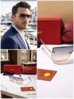First Copy Cartier Rimless Gradient Sunglasses Gold Frame Unisex UV Protection