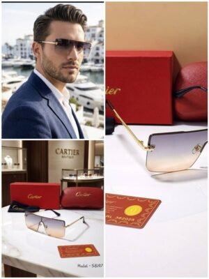 First Copy Cartier Rimless Gradient Sunglasses Gold Frame Unisex UV Protection