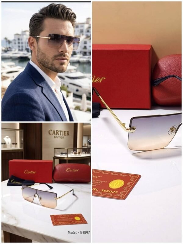 First Copy Cartier Rimless Gradient Sunglasses Gold Frame Unisex UV Protection