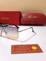 First Copy Cartier Rimless Gradient Sunglasses Gold Frame Unisex UV Protection