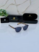 First Copy David Beckham Round Blue Lens Sunglasses Gold Frame Unisex UV Protection