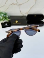 First Copy David Beckham Round Blue Lens Sunglasses Gold Frame Unisex UV Protection
