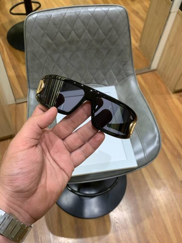 First Copy Dior Black Square Sunglasses Gold Logo Premium Unisex UV Protection