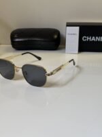 First Copy Chanel Round Black Sunglasses Metal Frame Unisex UV Protection