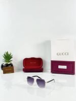 First Copy Gucci Oversized Square Sunglasses Silver Frame Gradient Purple Lens