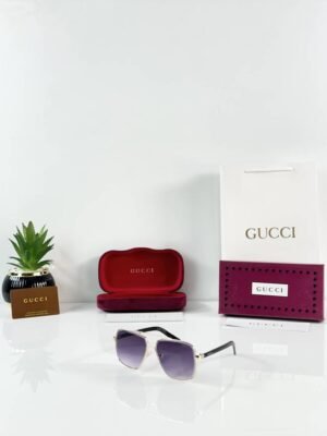 First Copy Gucci Oversized Square Sunglasses Silver Frame Gradient Purple Lens