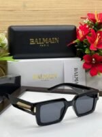 First Copy Balmain Black Rectangle Sunglasses Gold Logo Unisex UV Protection