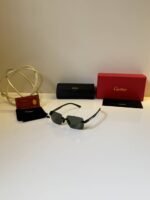 First Copy Cartier Round Green Lens Sunglasses Metal Frame Unisex UV Protection 62606