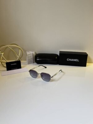 First Copy Chanel Round Grey Lens Sunglasses Metal Frame Unisex UV Protection