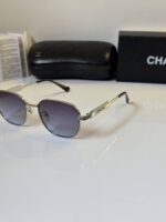 First Copy Chanel Round Grey Lens Sunglasses Metal Frame Unisex UV Protection