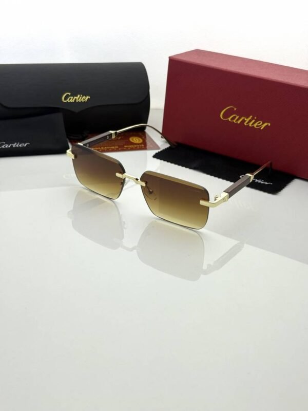 First Copy Cartier Rimless Gold Square Sunglasses Brown Gradient Unisex UV Protection